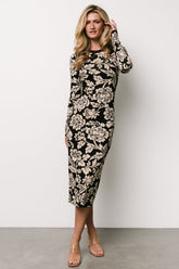 marci sweater dress | black + ivory floral