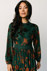christine velvet embossed midi dress | jade