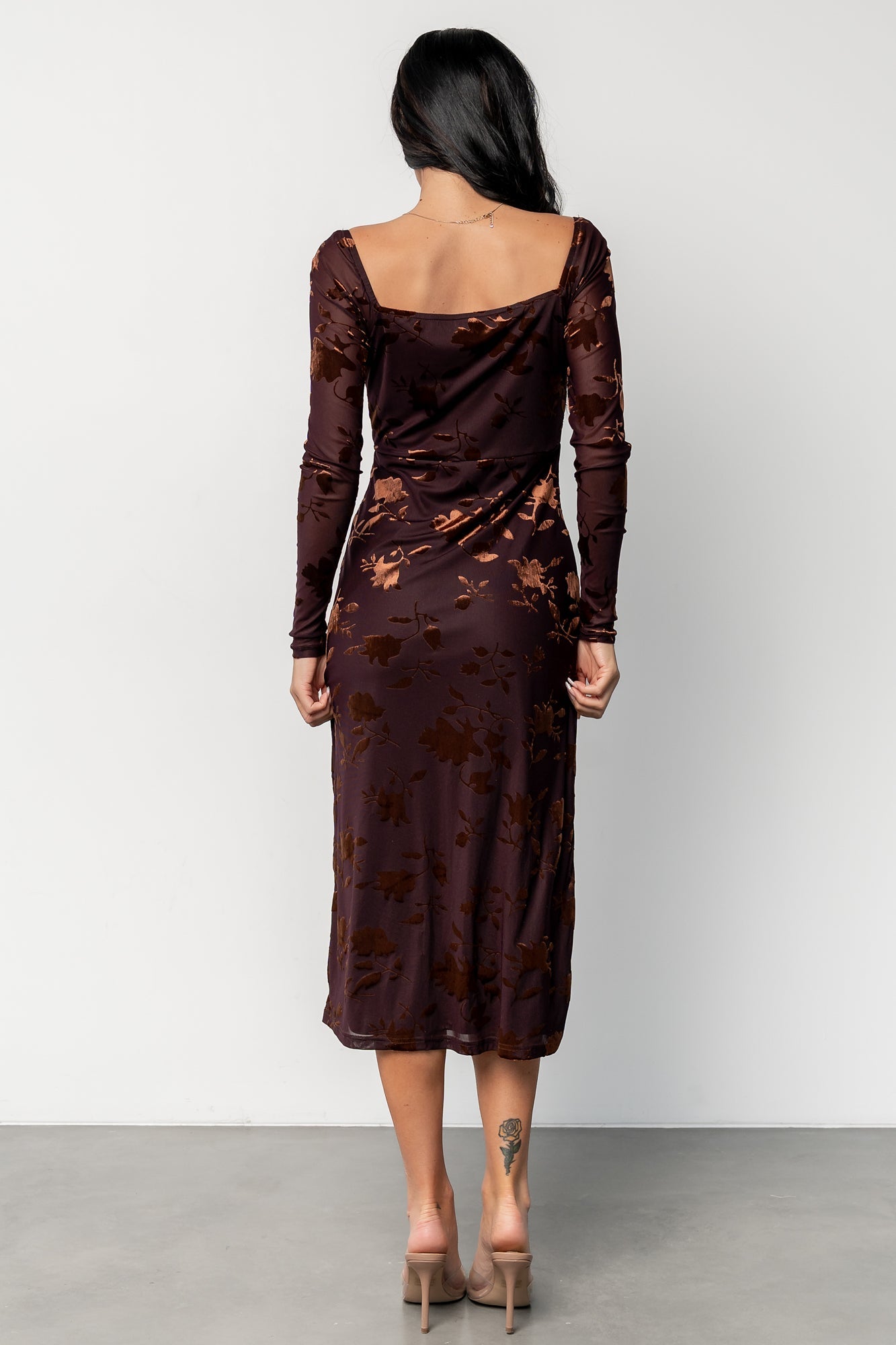 tamara midi dress | deep plum + dark bronze floral