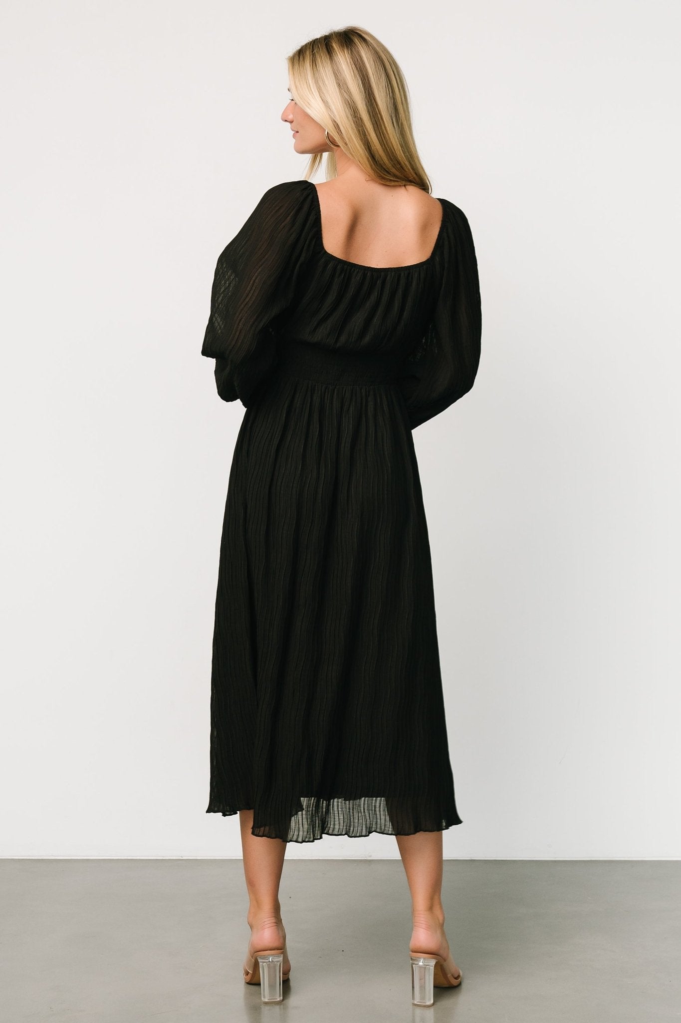 dalton pleated midi dress | black