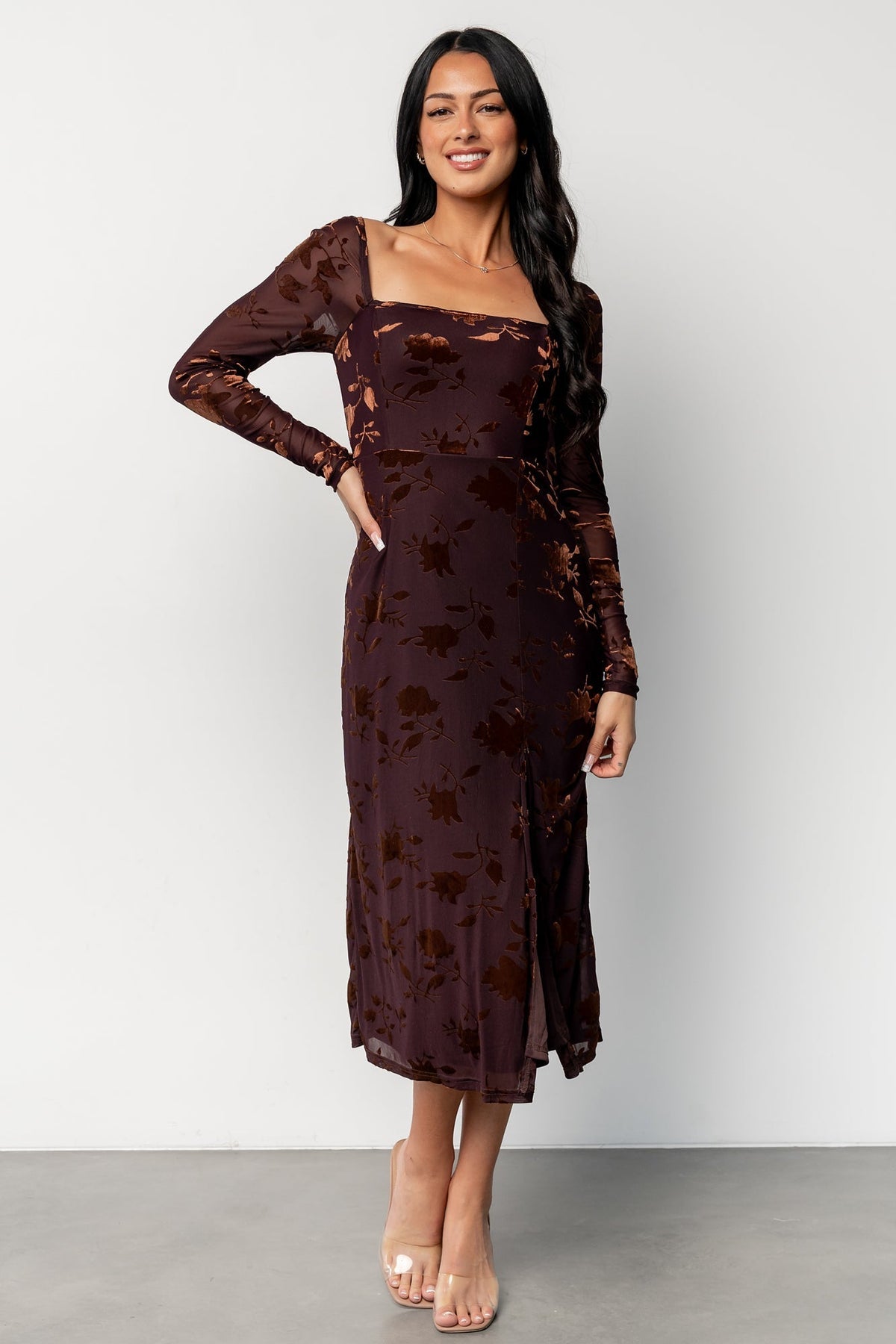 tamara midi dress | deep plum + dark bronze floral