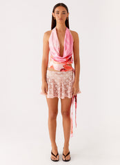 Nessie Cowl Neck Top - Tropical Pink Print