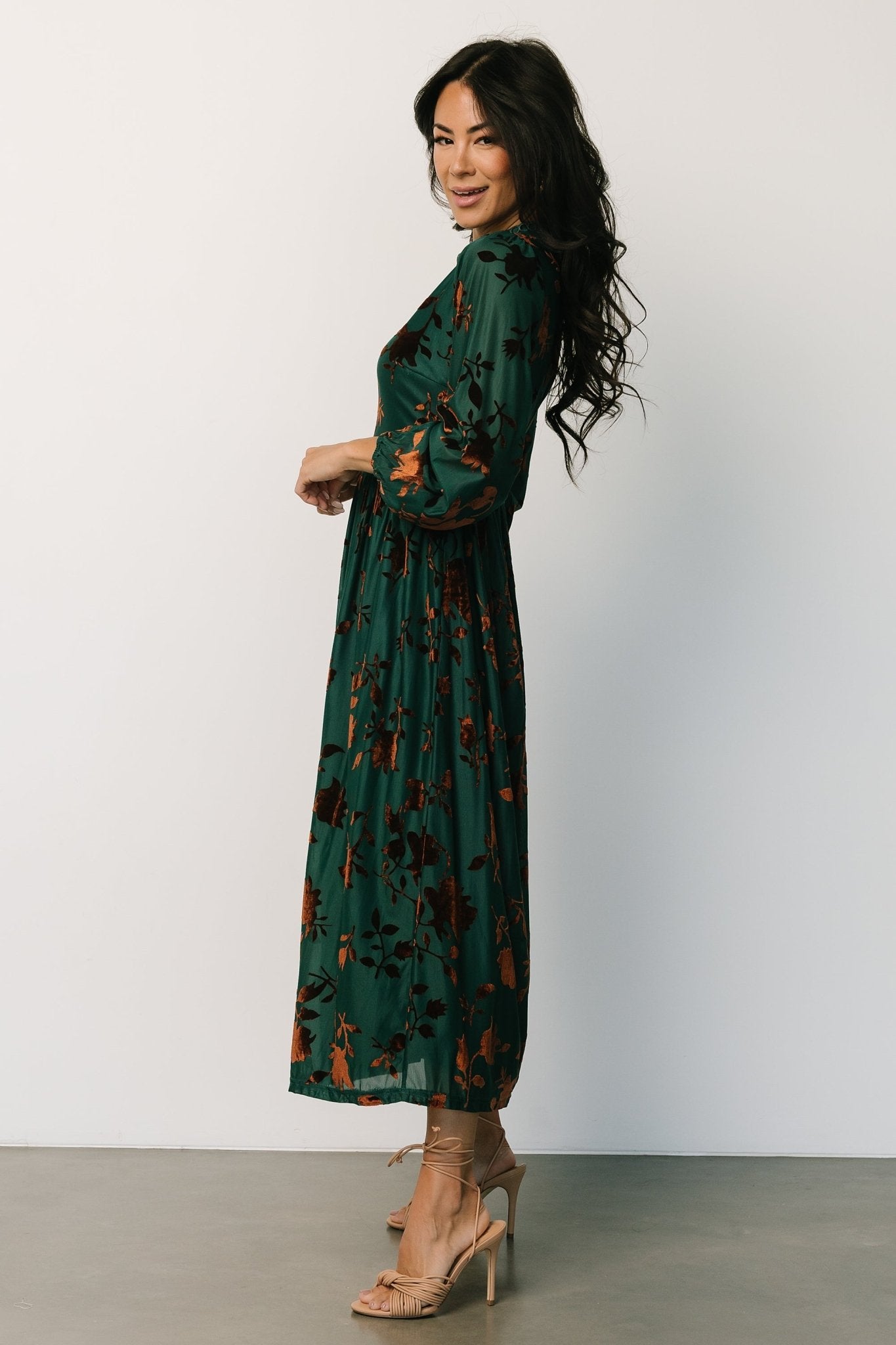 christine velvet embossed midi dress | jade